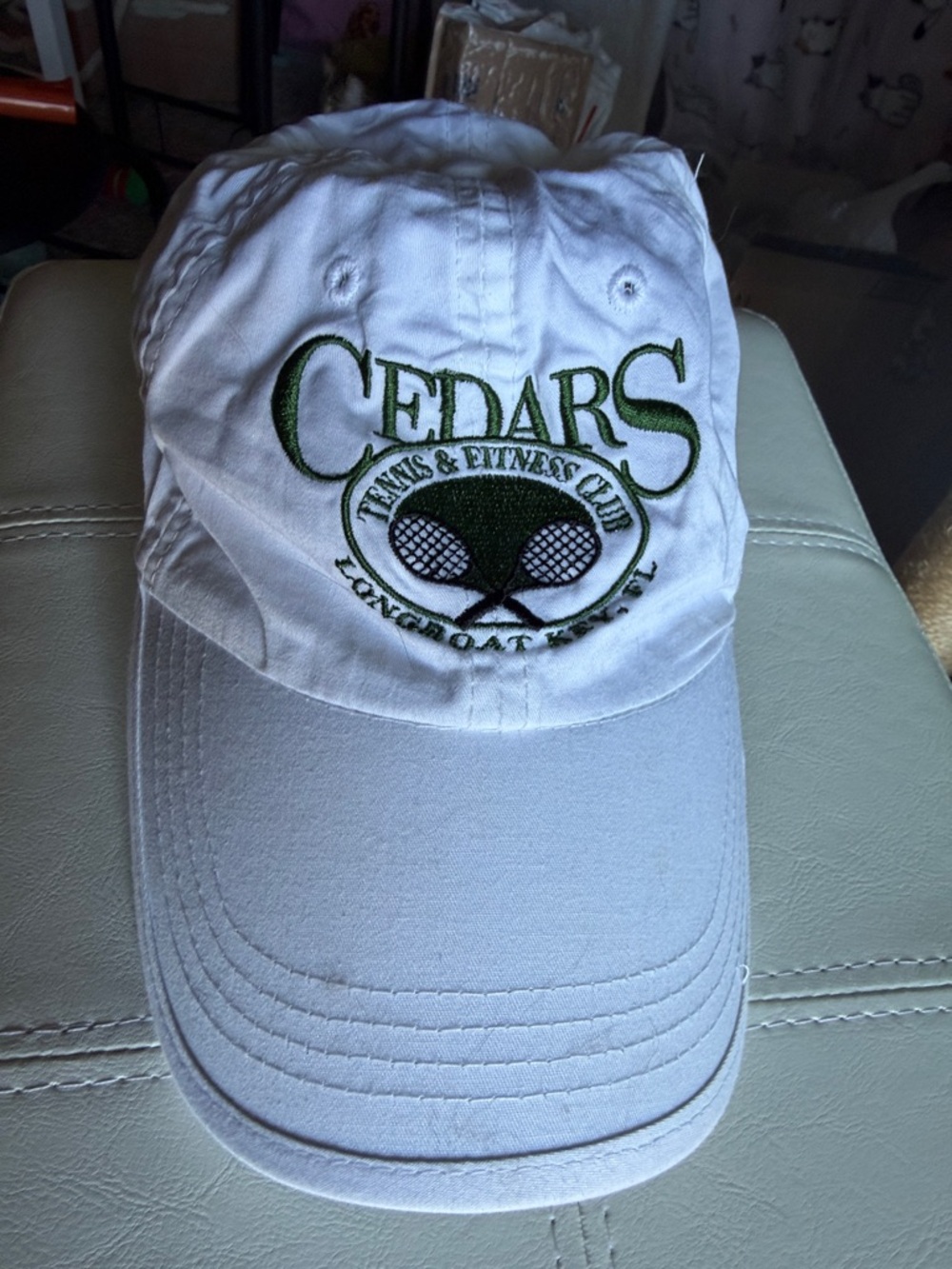 White & Green Embroidered Tennis Cap